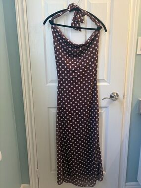 See You Monday Brown and White Polka Dot Halter Maxi Dress